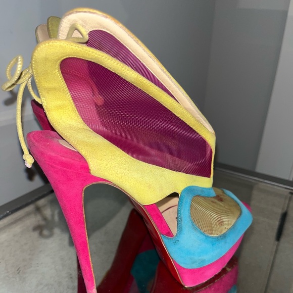 Christian Louboutin multi colored high heel peep toe show stoppers - Picture 2 of 5